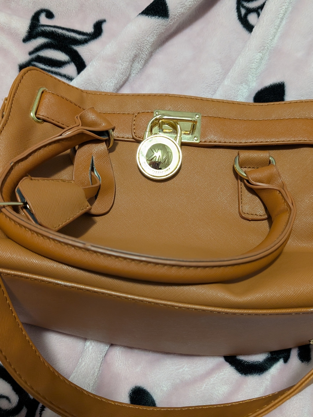 Michael Kors Tan Saffiano Satchel with Gold Hardware